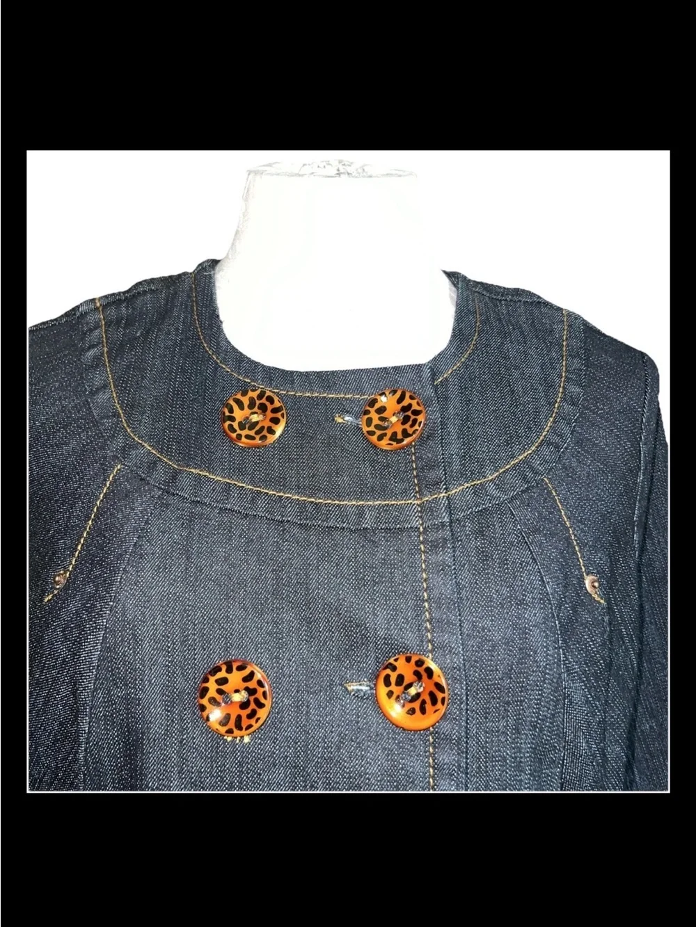 Boom Boom Jeans Double Breasted Dark Denim Swing Jacket Y2K Leopard Button S